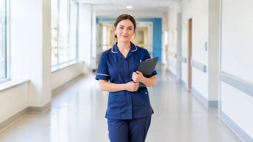 Cum devii Assistant Practitioner în UK: profesionistă în uniformă pe holul unui spital